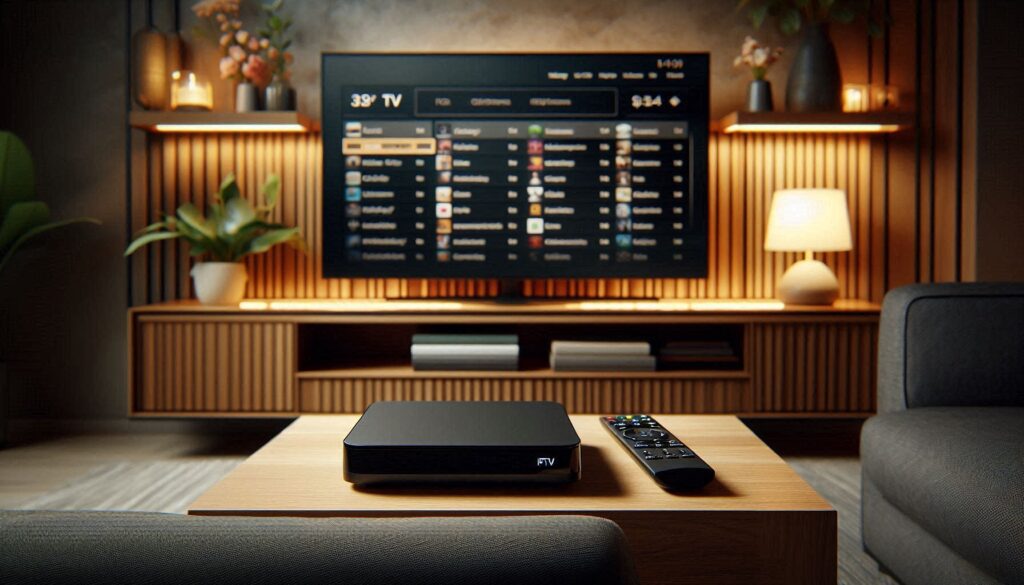 BuzzTV setup with IR remote and EPG on TV screen