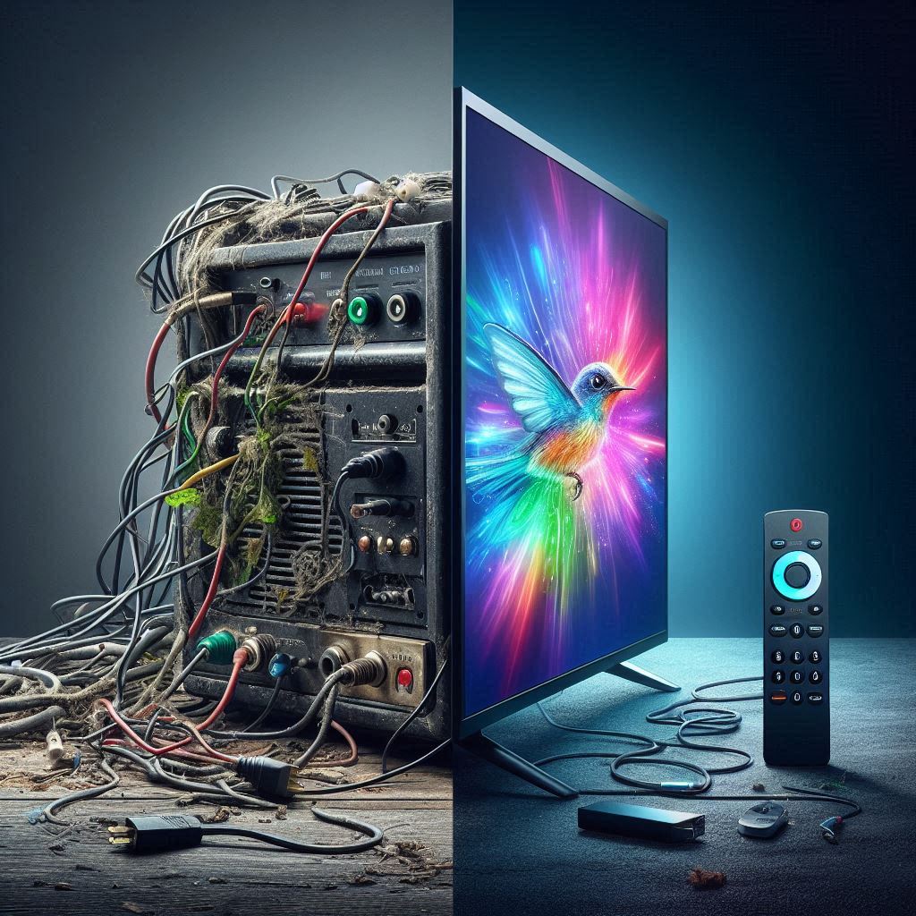 IPTV vs Cable TV in Canada - comparison of old cable box versus modern Fire TV Stick streaming