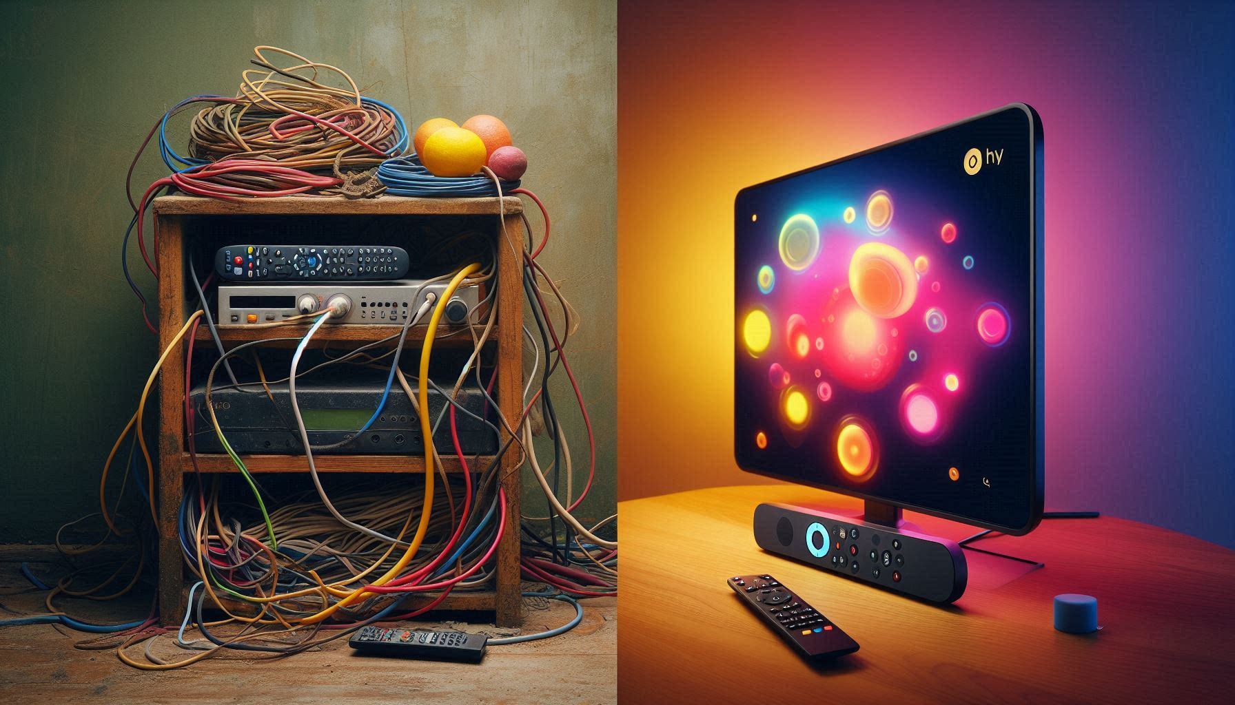 IPTV cost Canada comparison - old cable TV setup versus modern streaming device