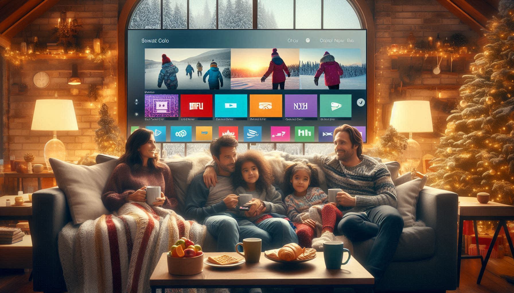 Canadian family watching IPTV on smart TV - affordable IPTV cost Canada streaming