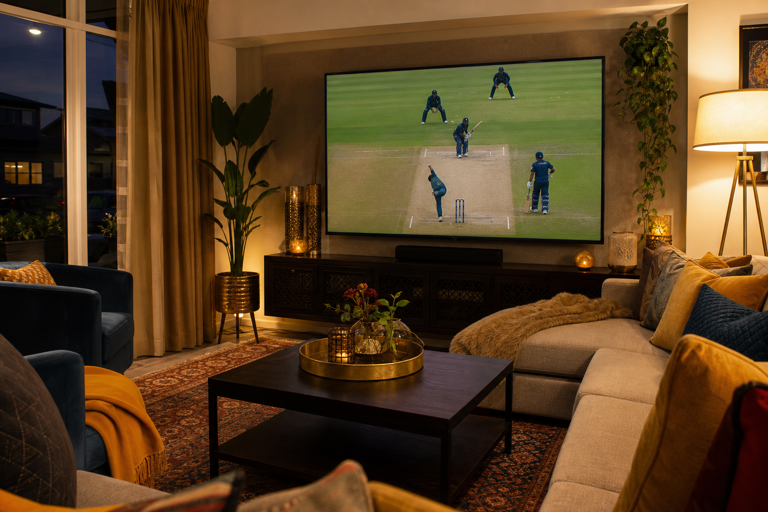 Brampton family living room watching cricket with IPTV Brampton service
