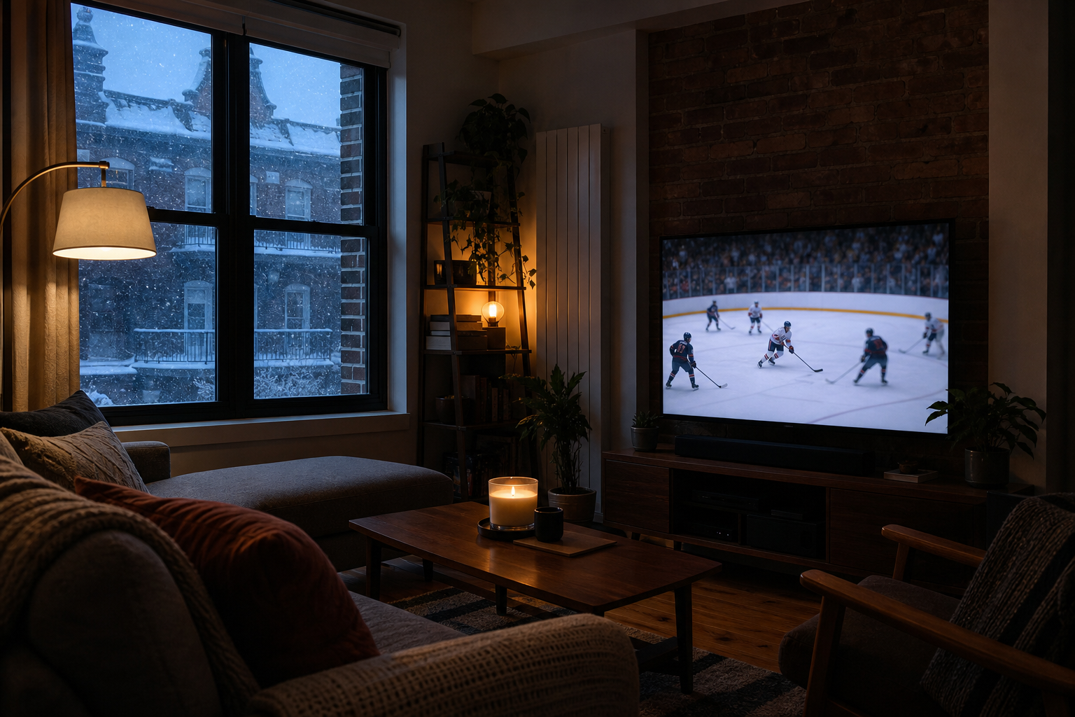 Watching Canadiens hockey with IPTV Quebec in a Montreal apartment in winter