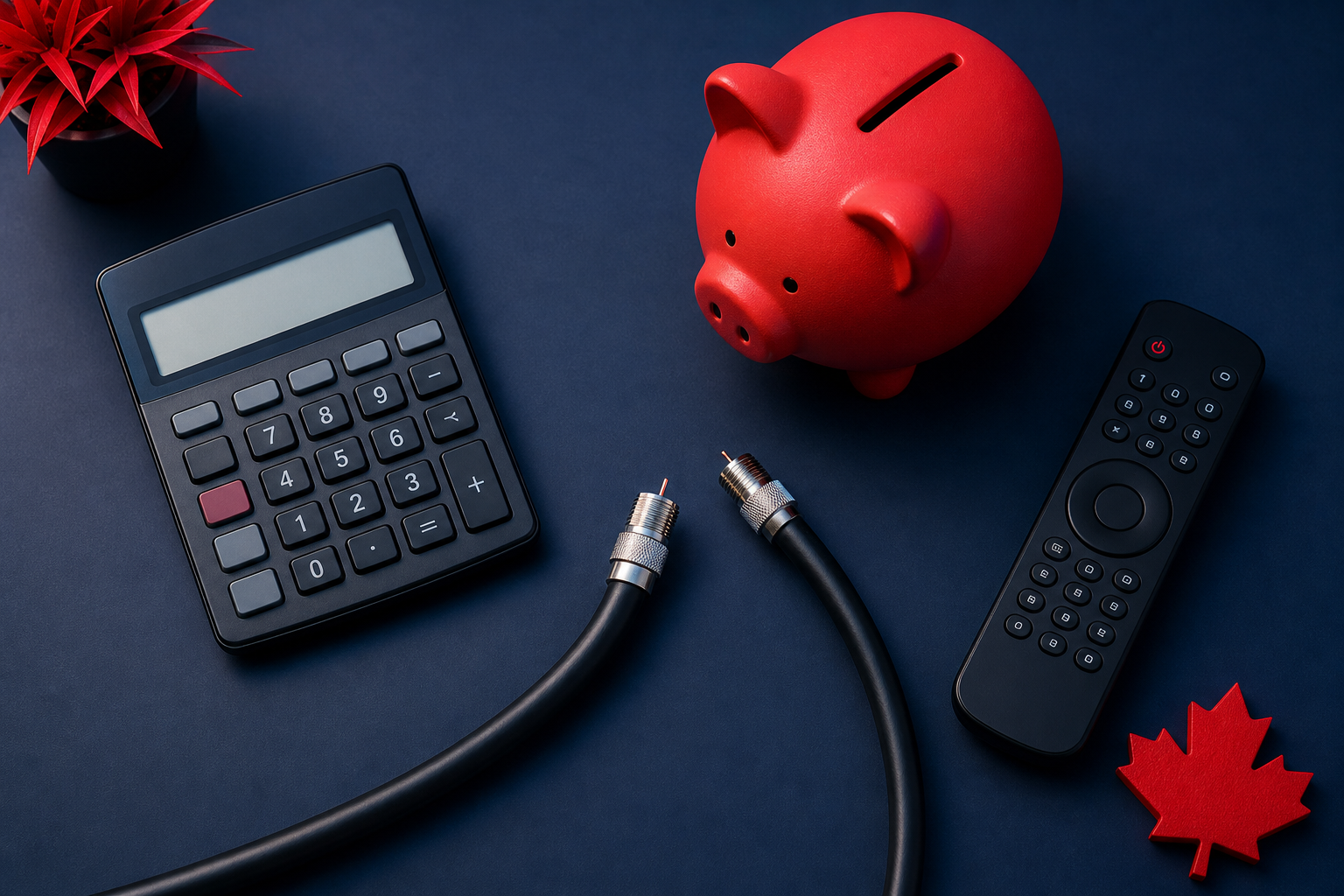Cord-cutting savings in Canada: calculator, cut cable and piggy bank
